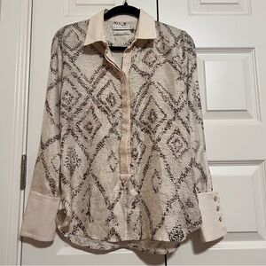 Altuzarra Silk Shirt, Italian Made, Cream, Olive and Black